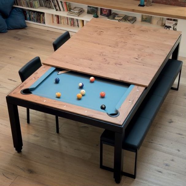 HB-007-1.jpg MOOD - Masif Ladin Ağacı & Metal Endüstriyel Ev Tipi Yemek Masası ve Bilardo Masası - Görsel 1