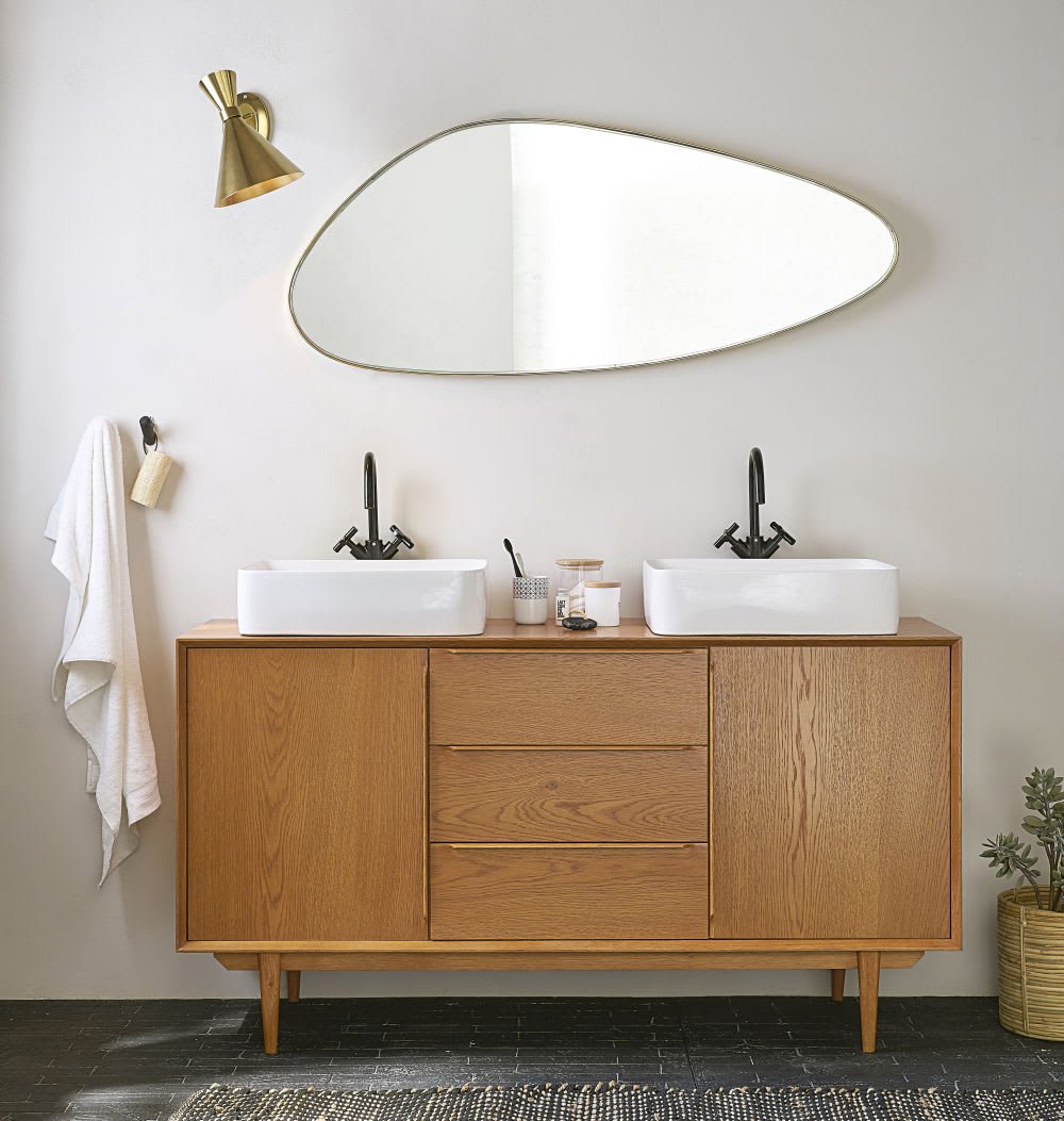 B001-BAN-0029-0 PORTOBELLO - Doğal Meşe Kaplama Vintage Banyo Lavabo Dolabı - 2 Lavabolu - Görsel 1